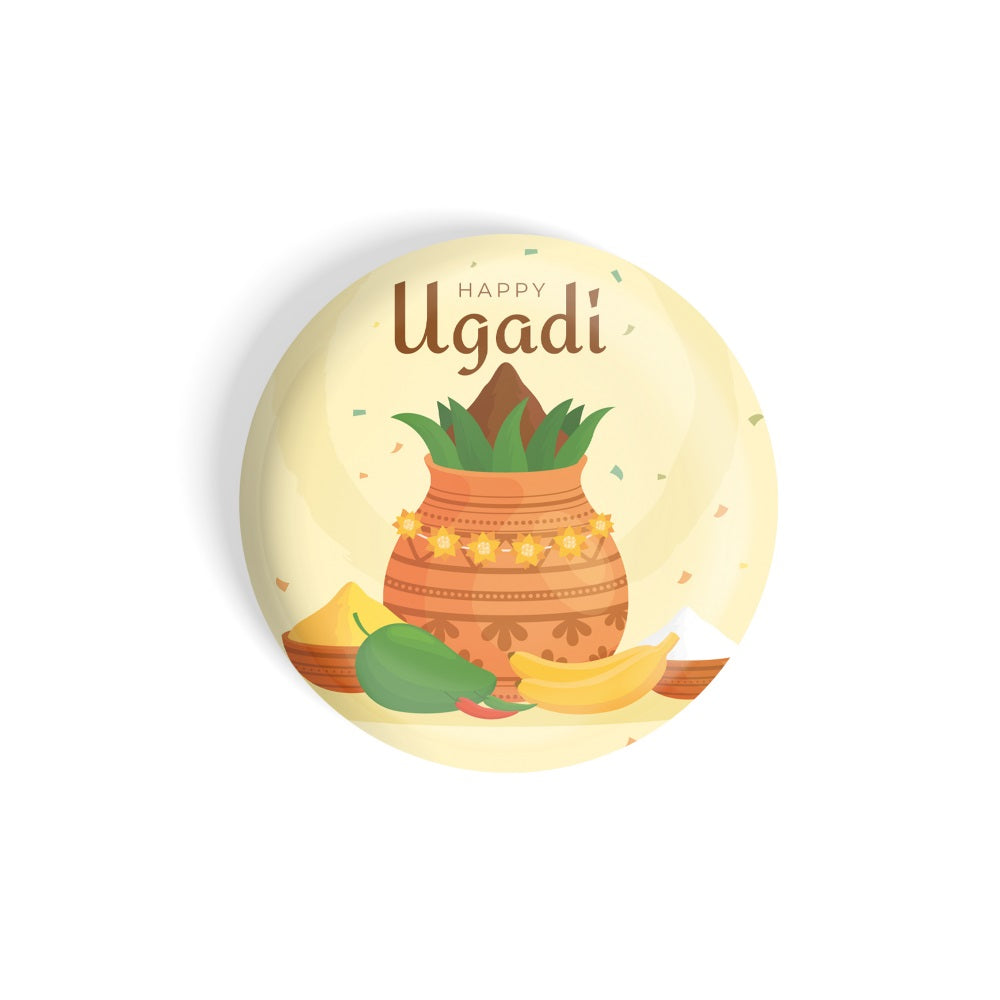 dhcrafts Round Fridge Magnet Pink Ugadi D3 Glossy Finish Design Pack of 1 (58 mm)